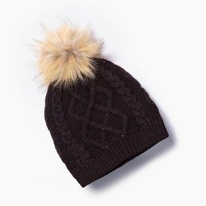 J.Crew Cable Knit Hat with Faux Fur Pom Pom